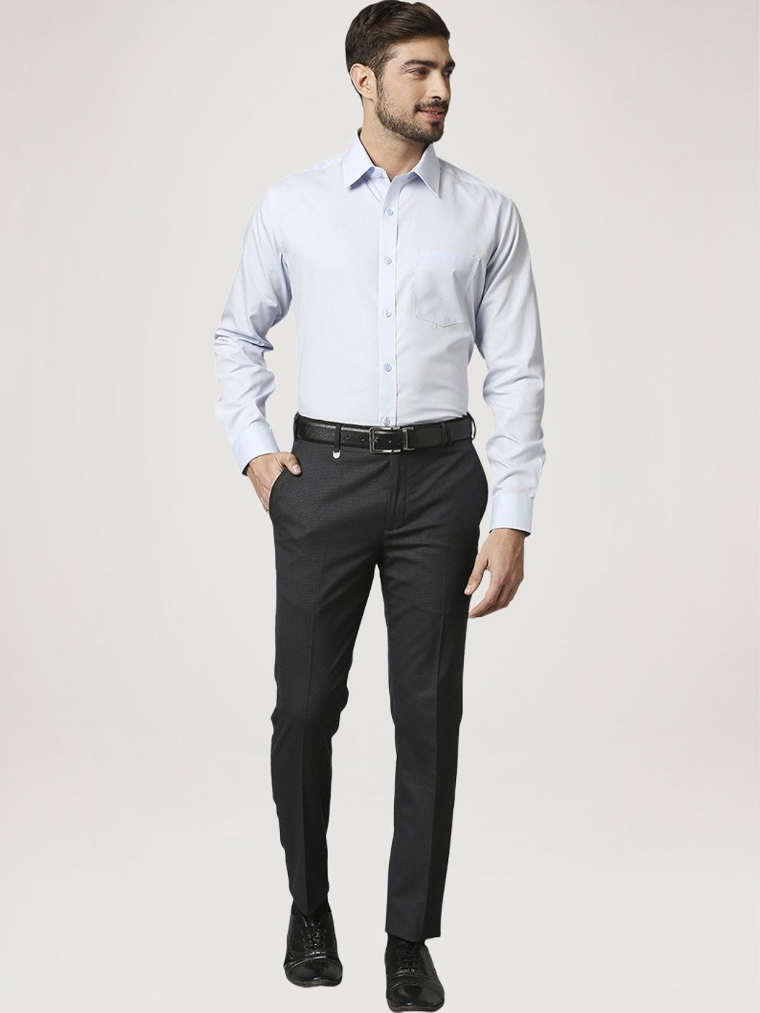 Park Avenue Men Light Blue Solid Regular Fit Work Shirt