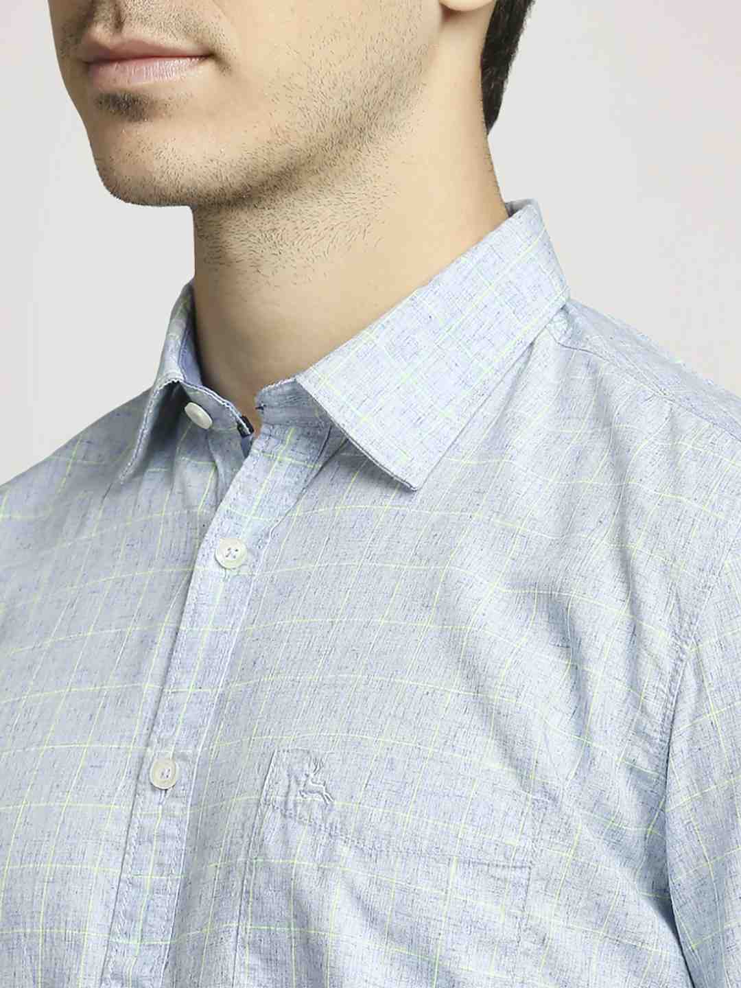Parx Men Medium Blue Checks Slim Fit Party Shirt