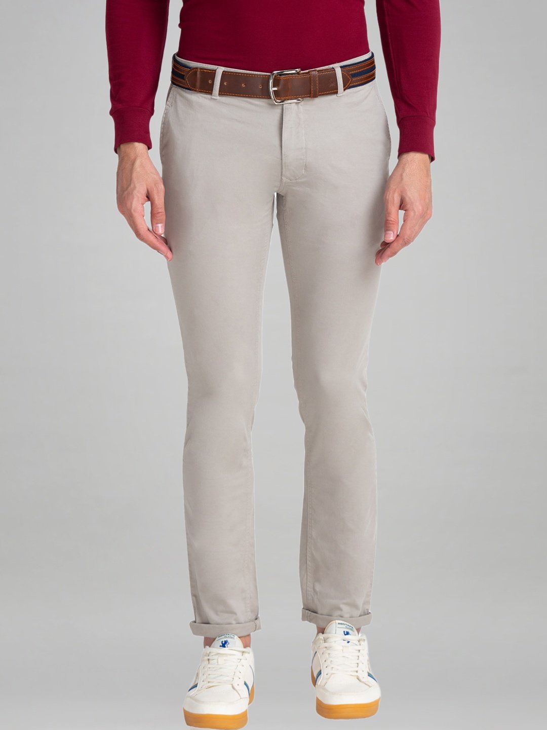 Parx Men Medium Grey Solid Tapered Fit Work Trouser