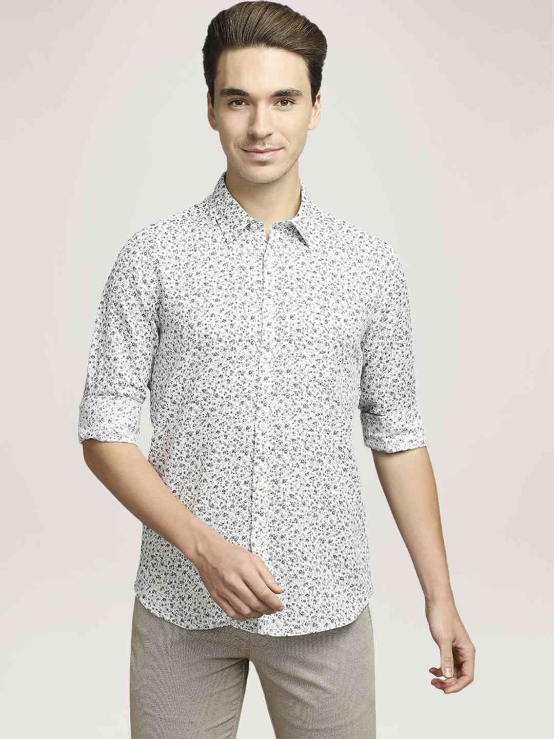 Parx Men Medium Grey Printed Slim Fit Casual Shirt