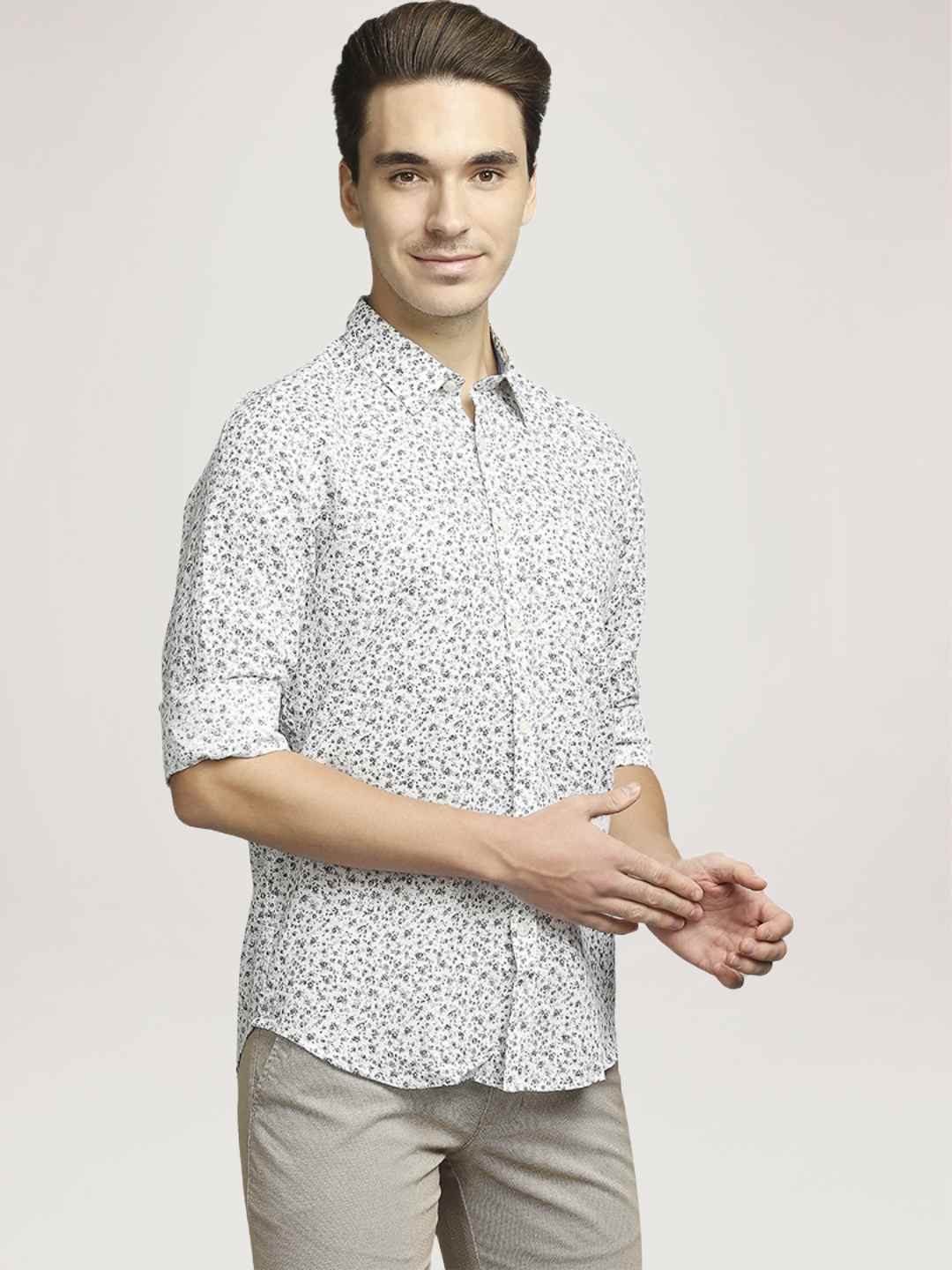 Parx Men Medium Grey Printed Slim Fit Casual Shirt