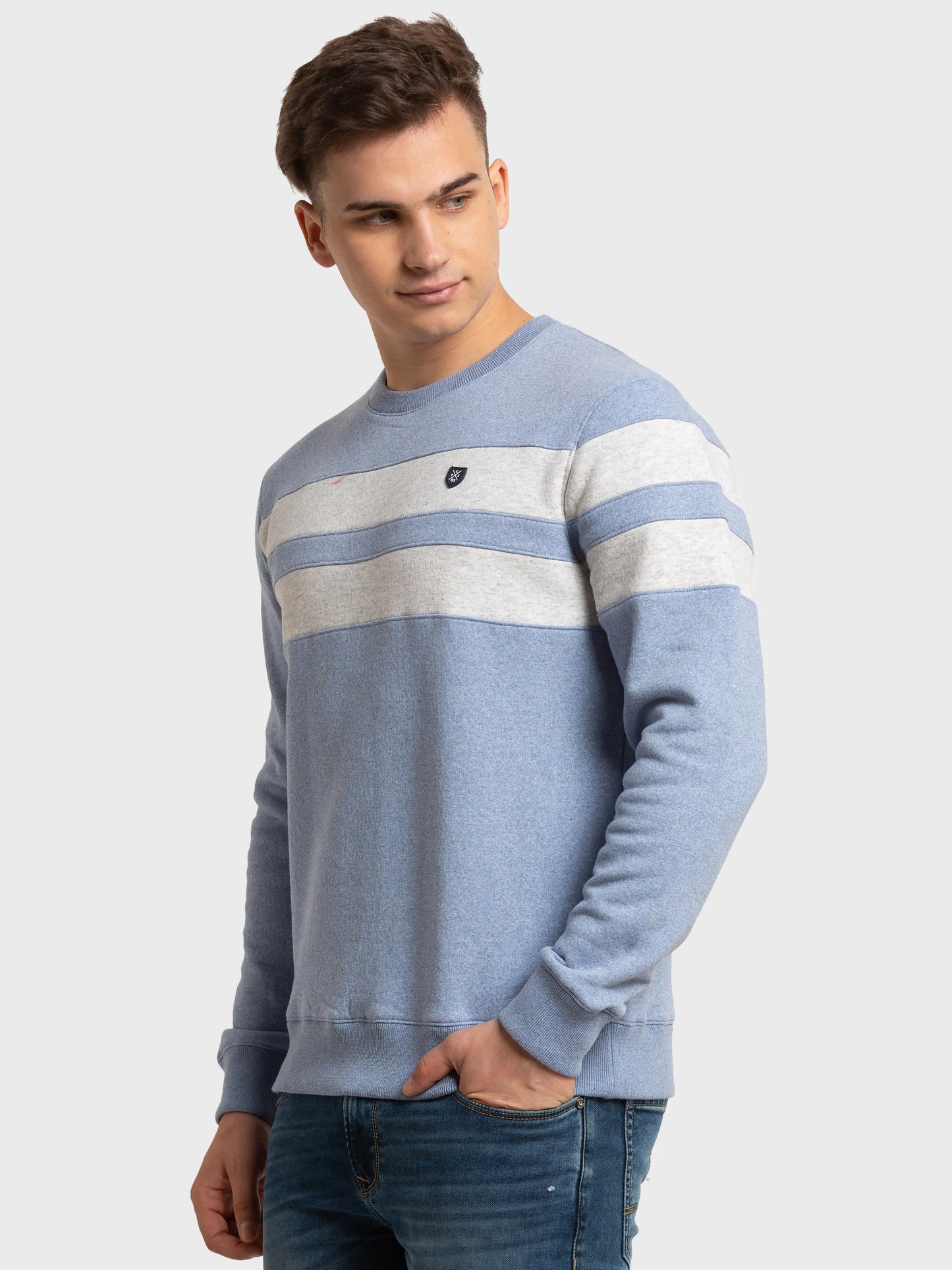 Men Tailored Fit Blue Sweatshirt