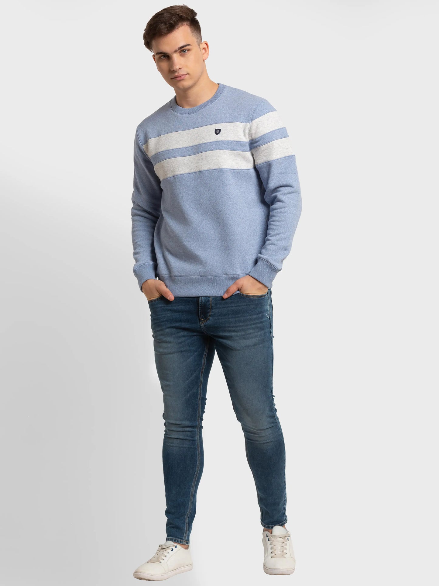 Men Tailored Fit Blue Sweatshirt