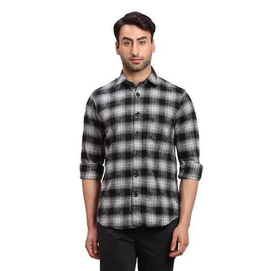 Men Green Regular Fit Checks Cotton Full Sleeves Shirts
