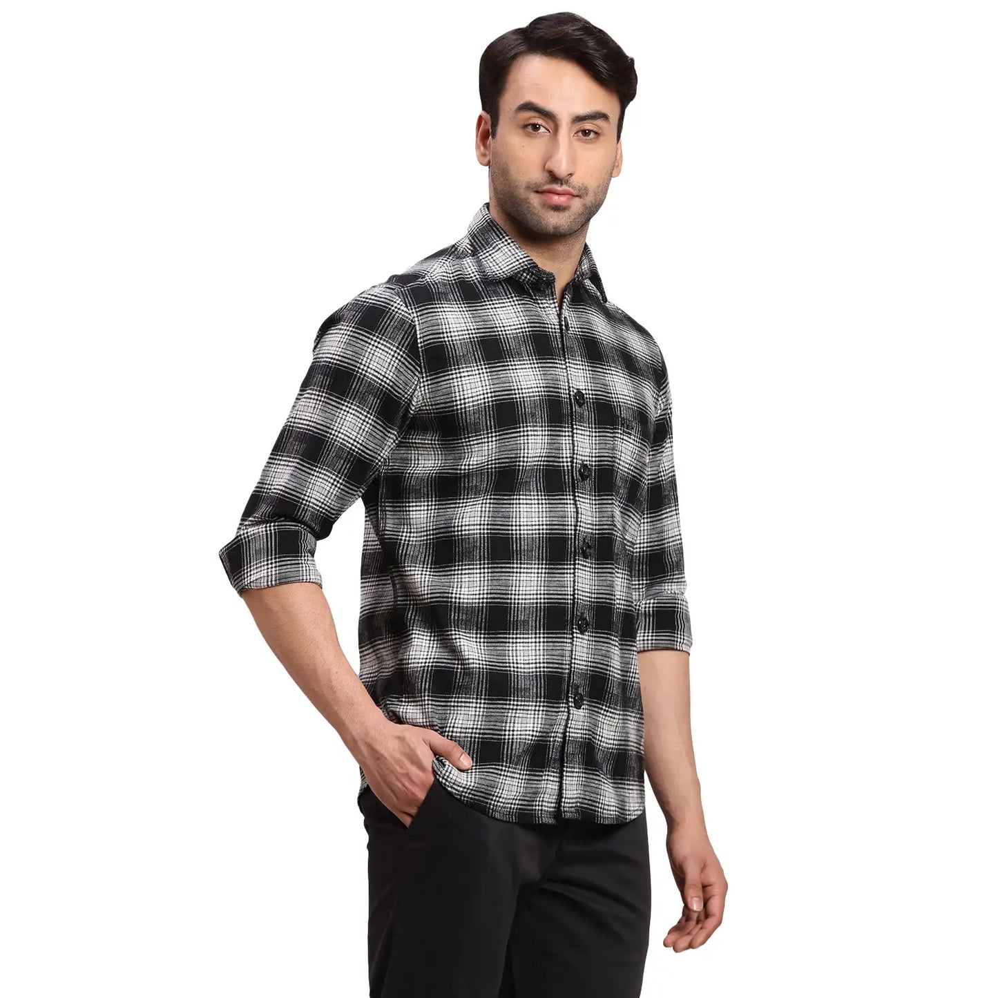 Men Green Regular Fit Checks Cotton Full Sleeves Shirts