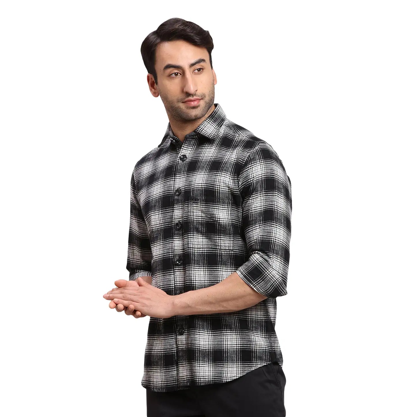 Men Green Regular Fit Checks Cotton Full Sleeves Shirts