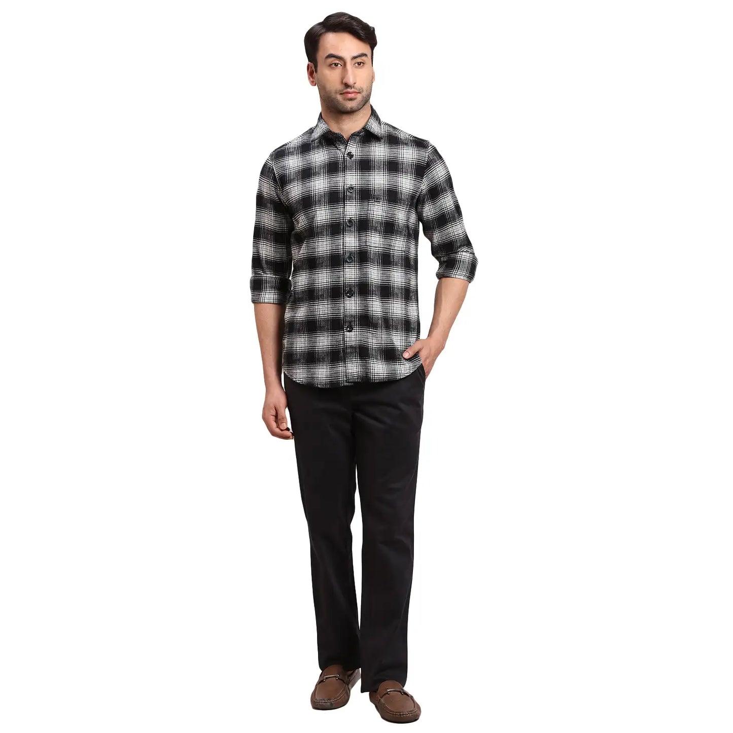 Men Green Regular Fit Checks Cotton Full Sleeves Shirts