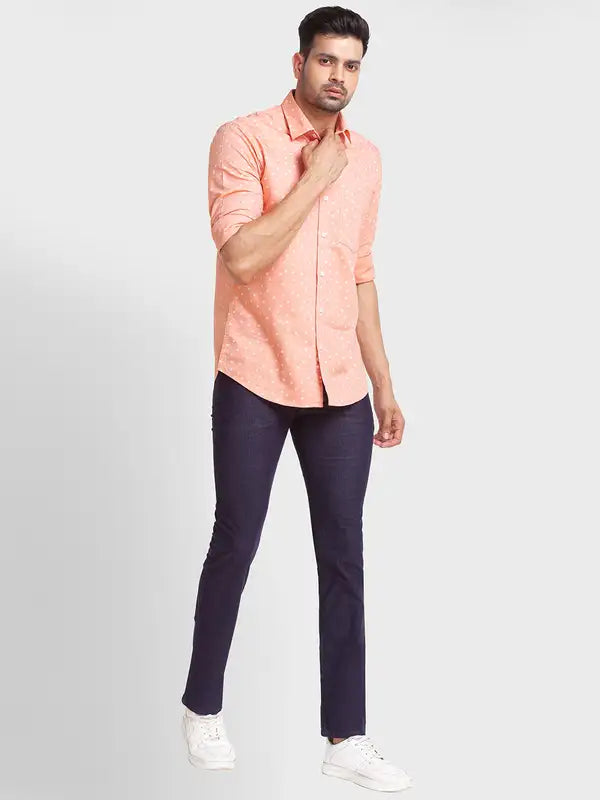 Men Tailored Fit Orange Sweater