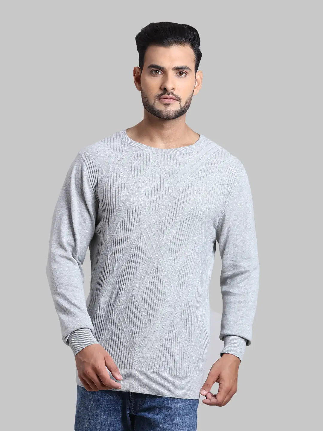 Men Tailored Fit  Blue Sweater