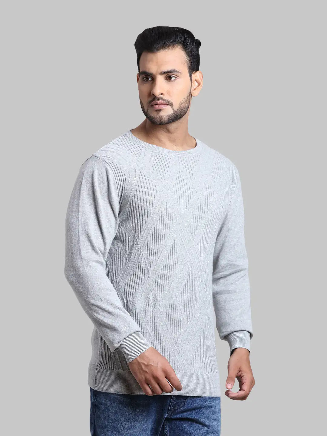 Men Tailored Fit  Blue Sweater