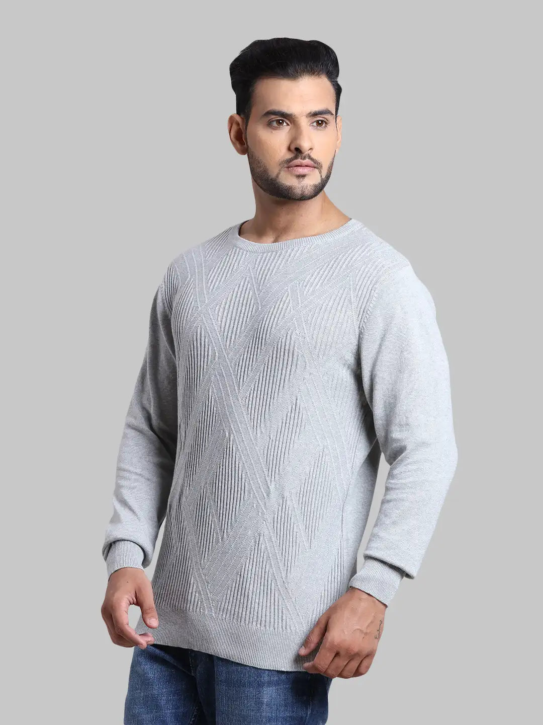 Men Tailored Fit  Blue Sweater