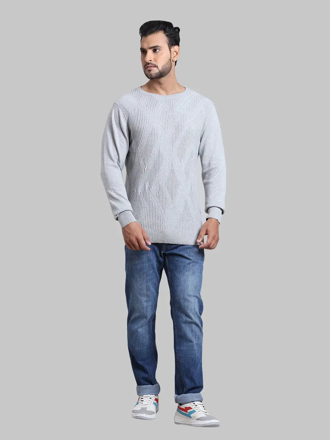 Men Tailored Fit  Blue Sweater