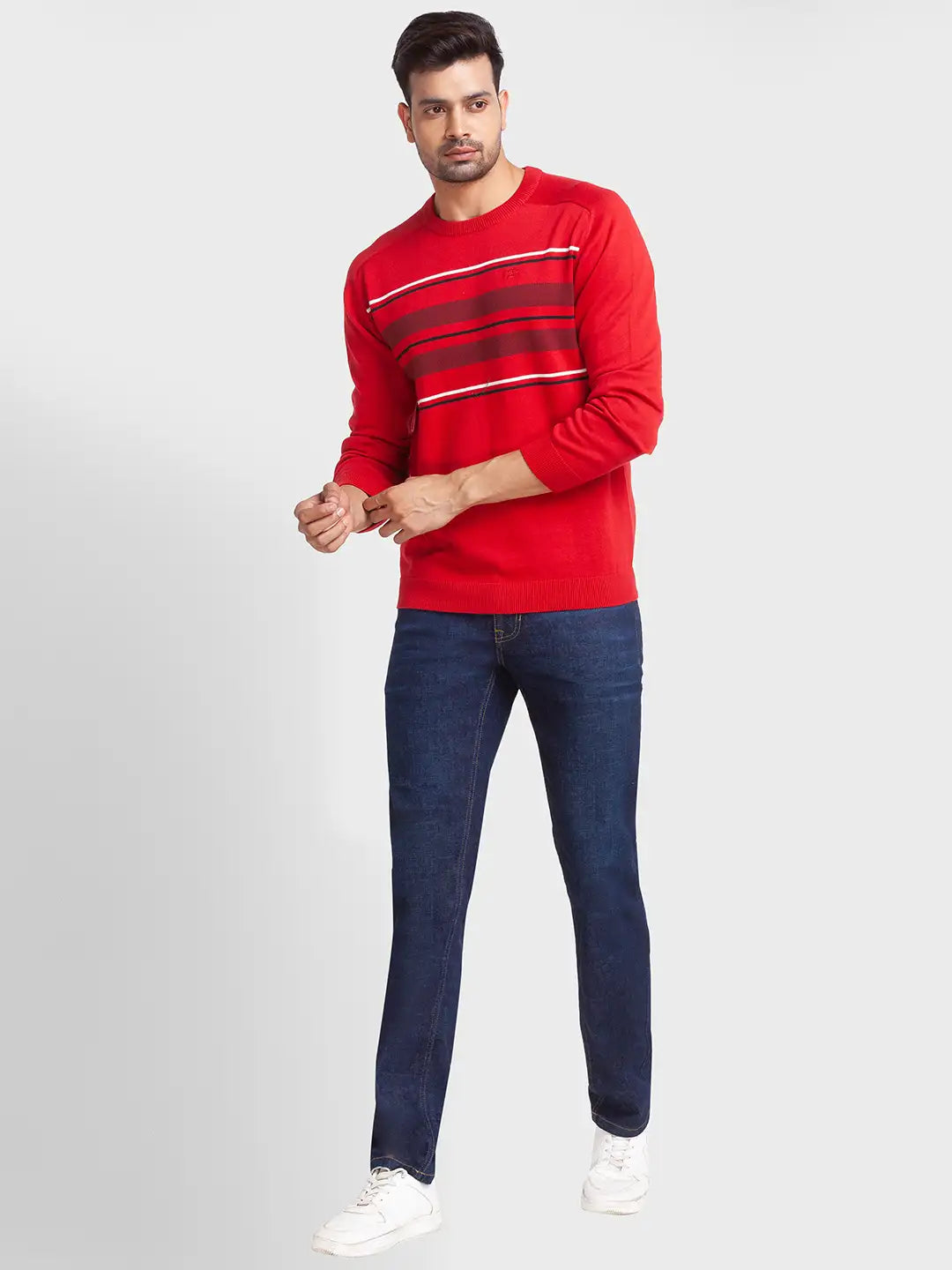 Men Tailored Fit White Sweater