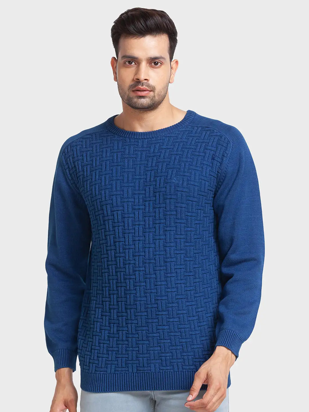 Men Tailored Fit Blue Sweater