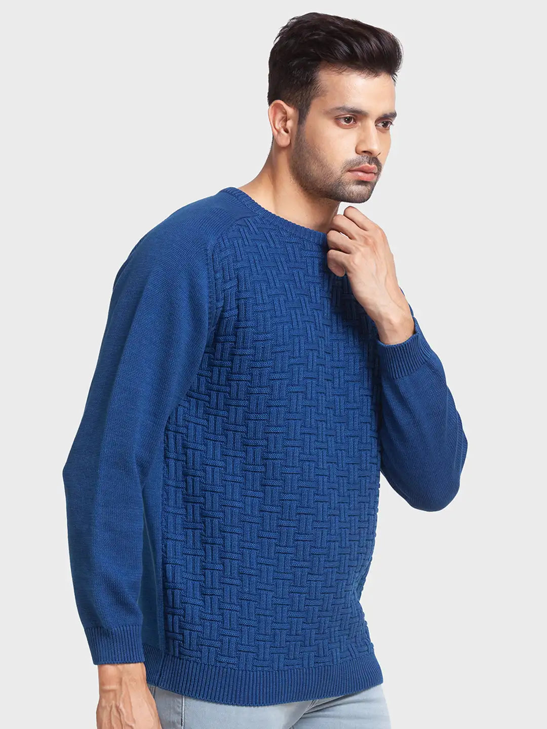 Men Tailored Fit Blue Sweater