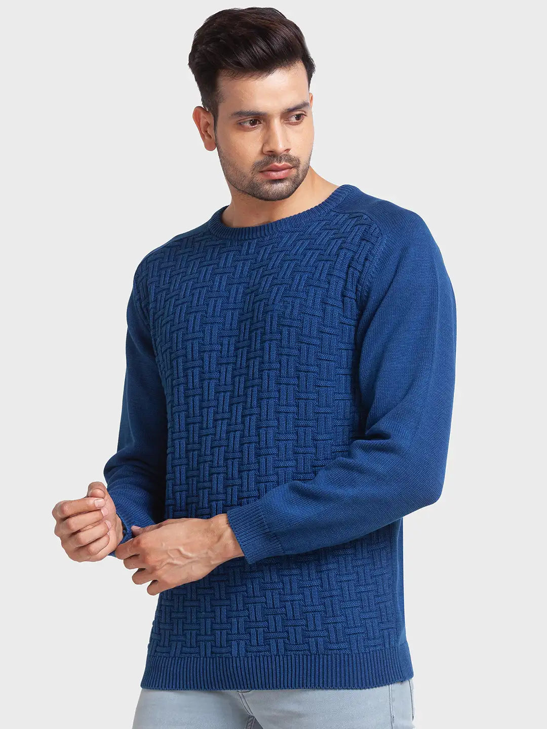 Men Tailored Fit Blue Sweater