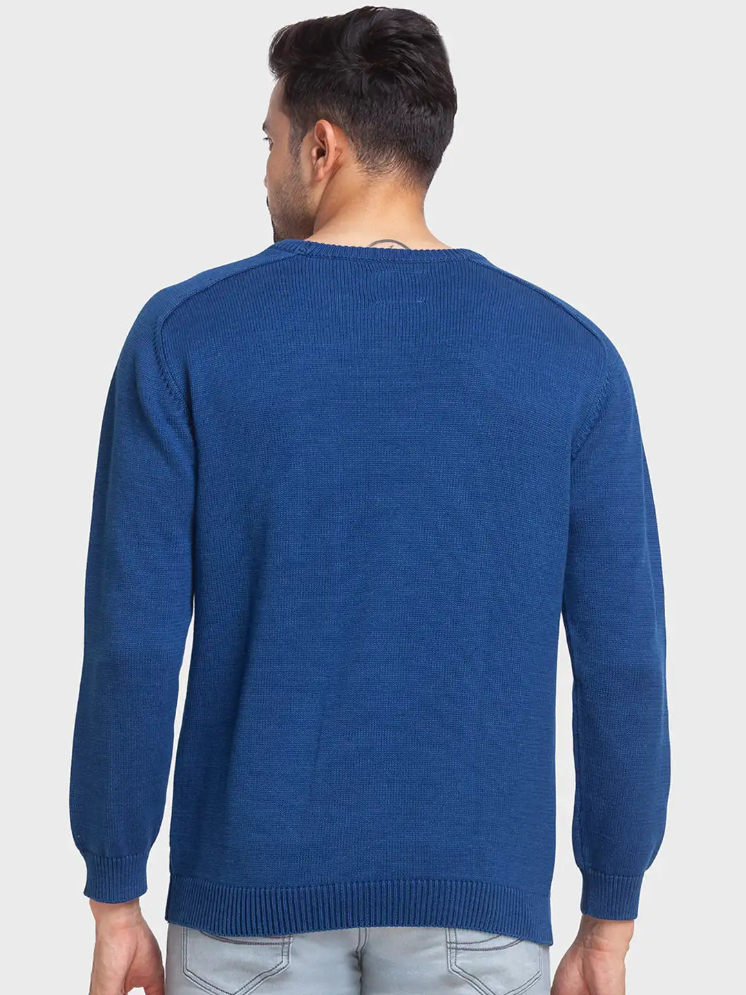 Men Tailored Fit Blue Sweater