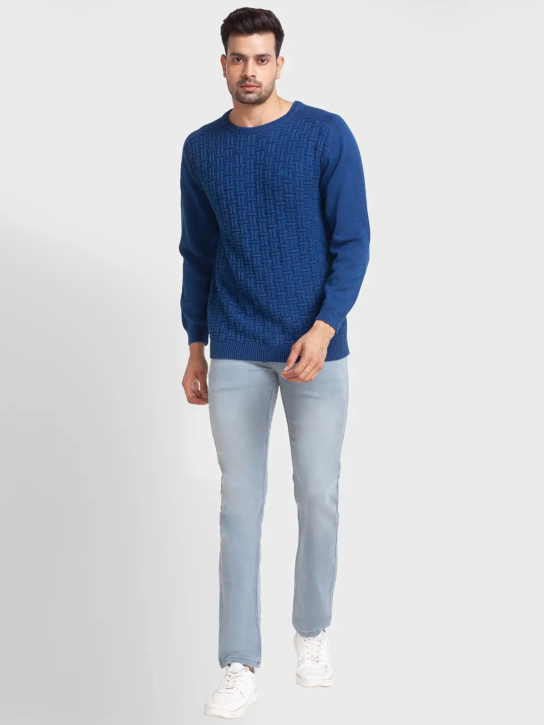 Men Tailored Fit Blue Sweater