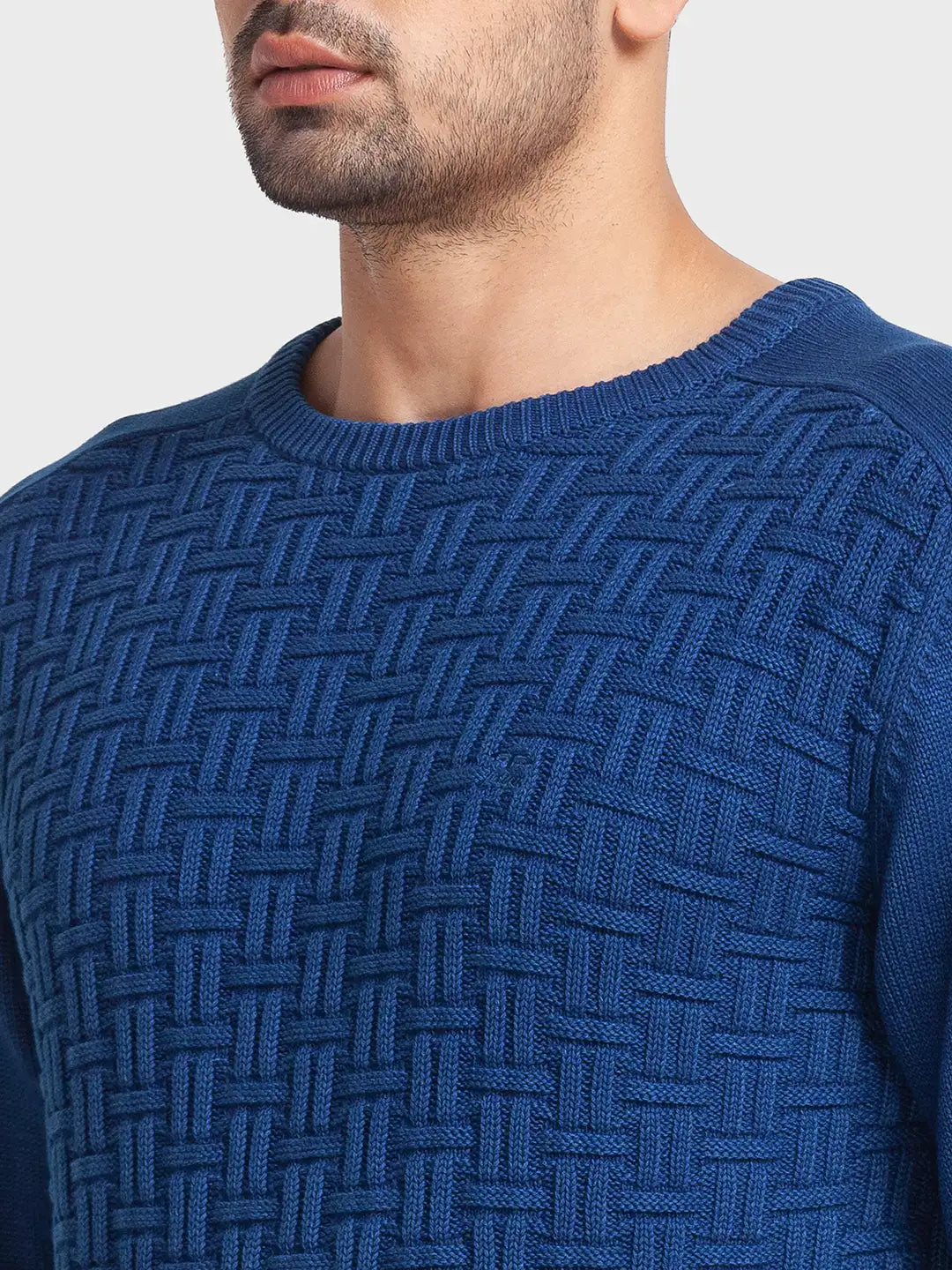 Men Tailored Fit Blue Sweater