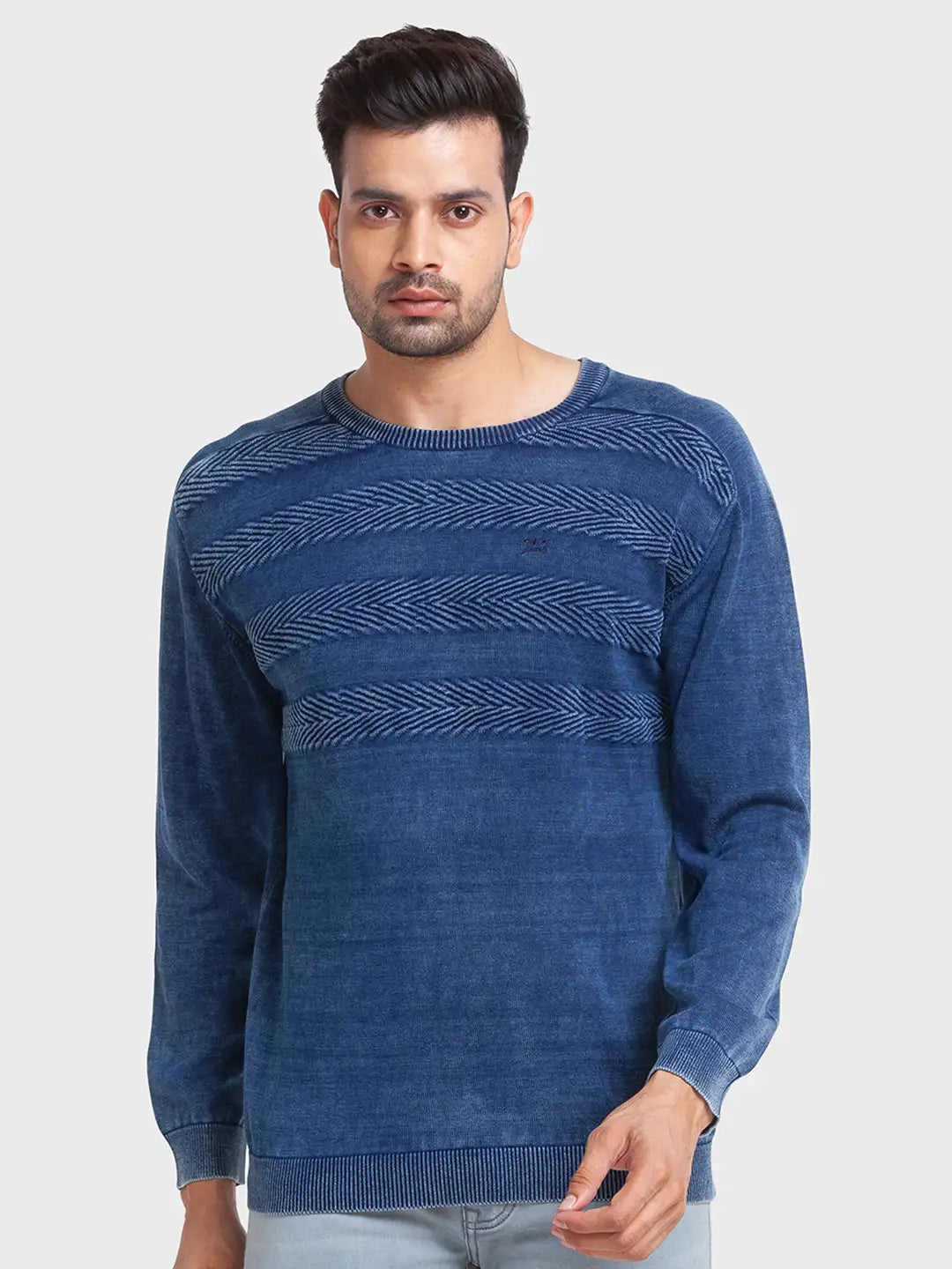 Men Tailored Fit Blue Sweater