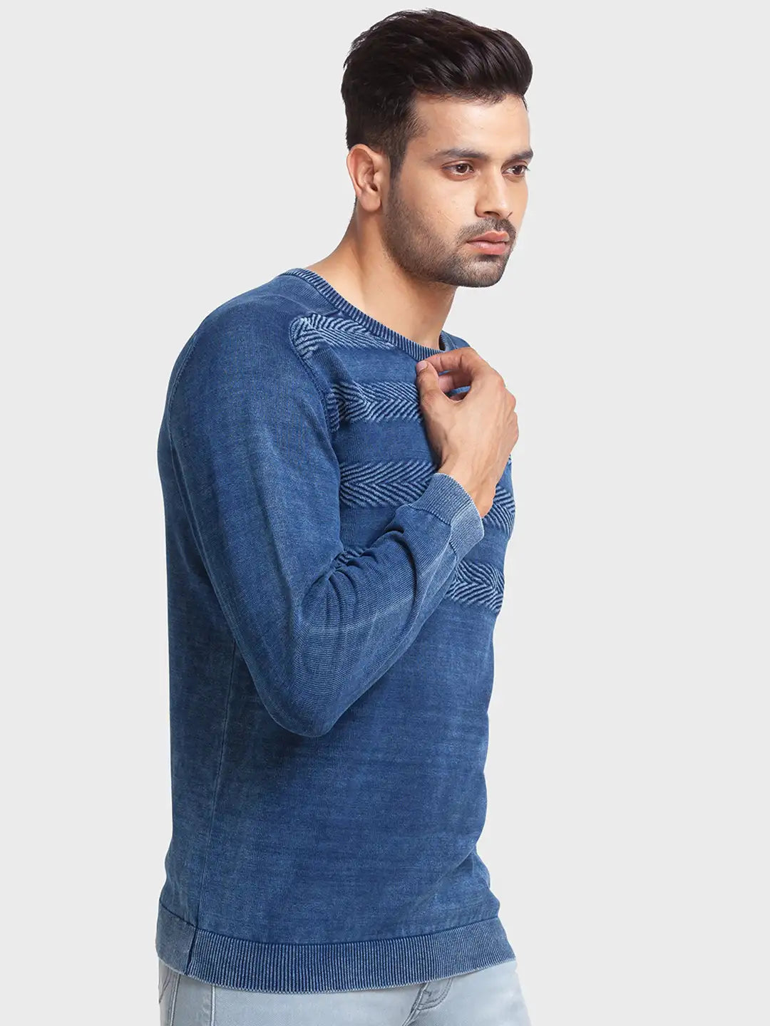 Men Tailored Fit Blue Sweater