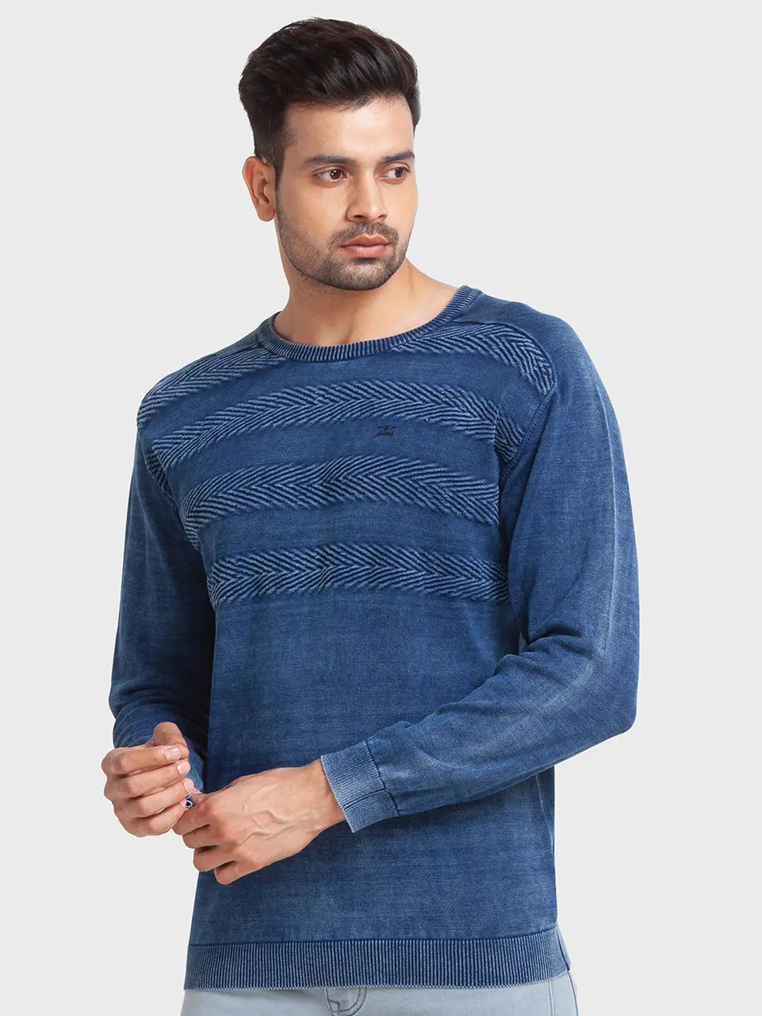 Men Tailored Fit Blue Sweater