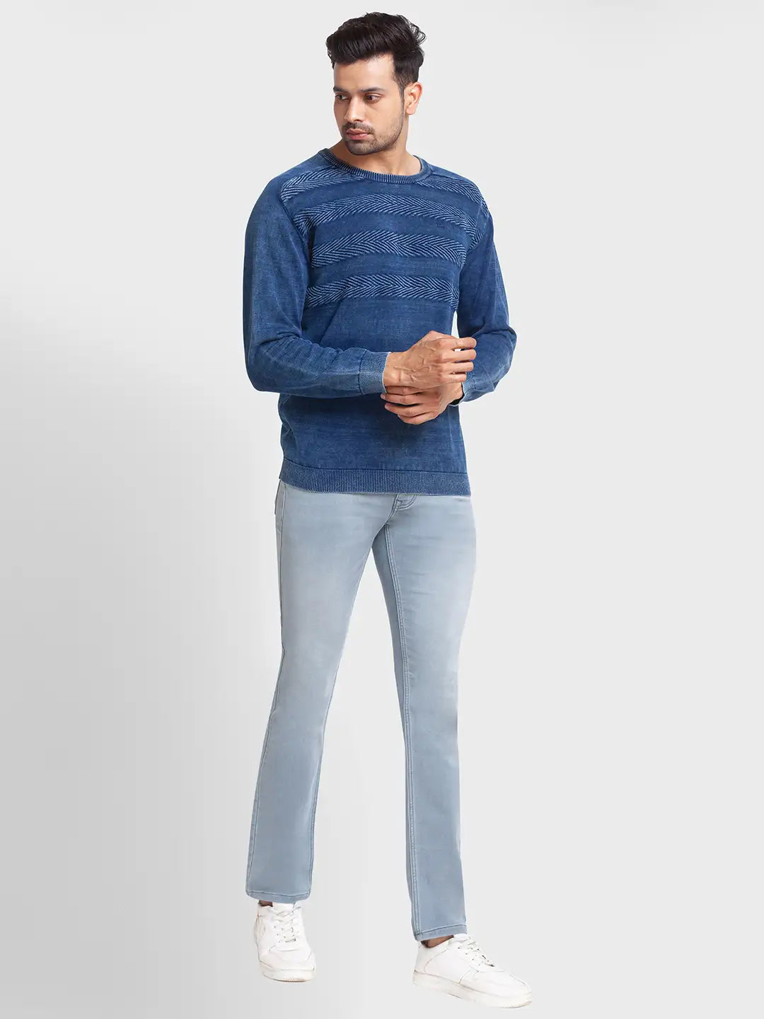 Men Tailored Fit Blue Sweater