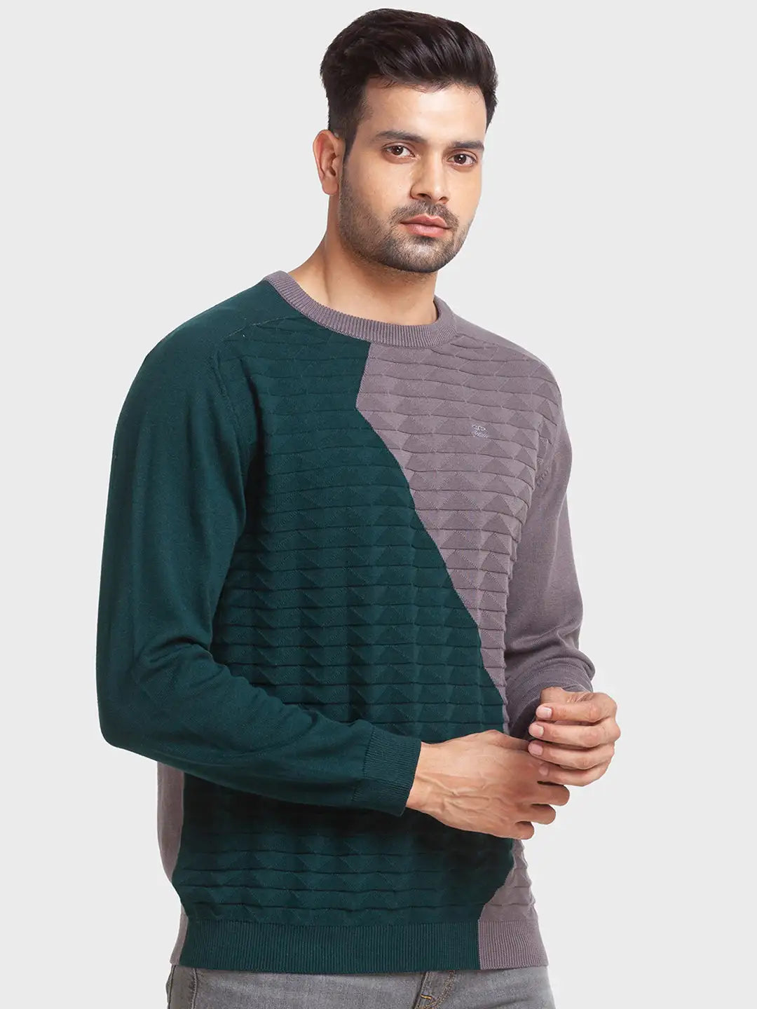 Men Tailored Fit Green Sweater