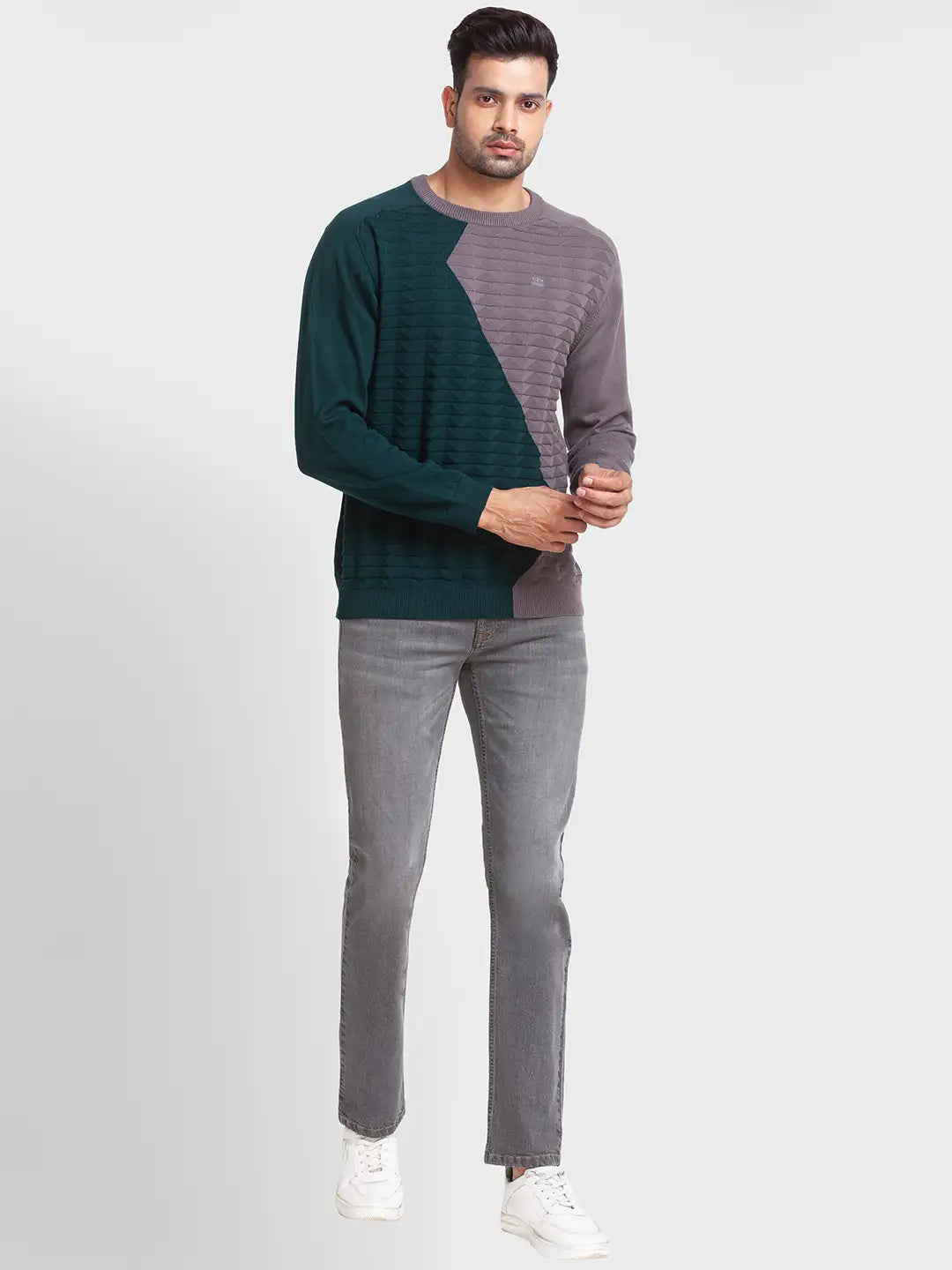 Men Tailored Fit Green Sweater