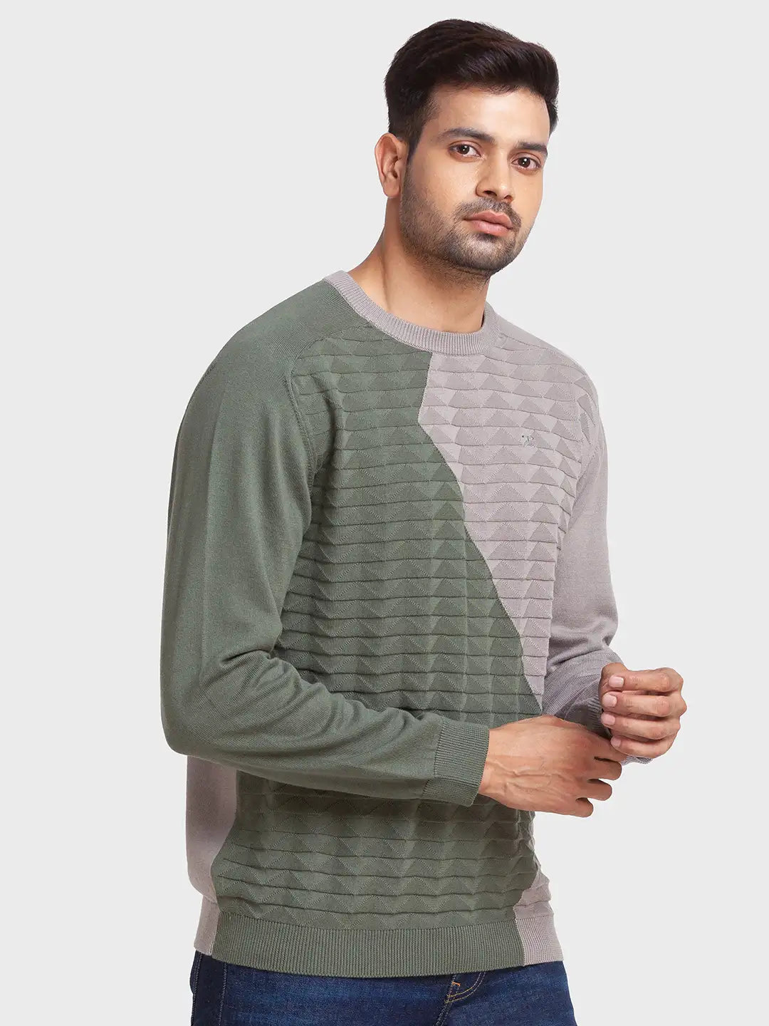 Men Tailored Fit Blue Sweater