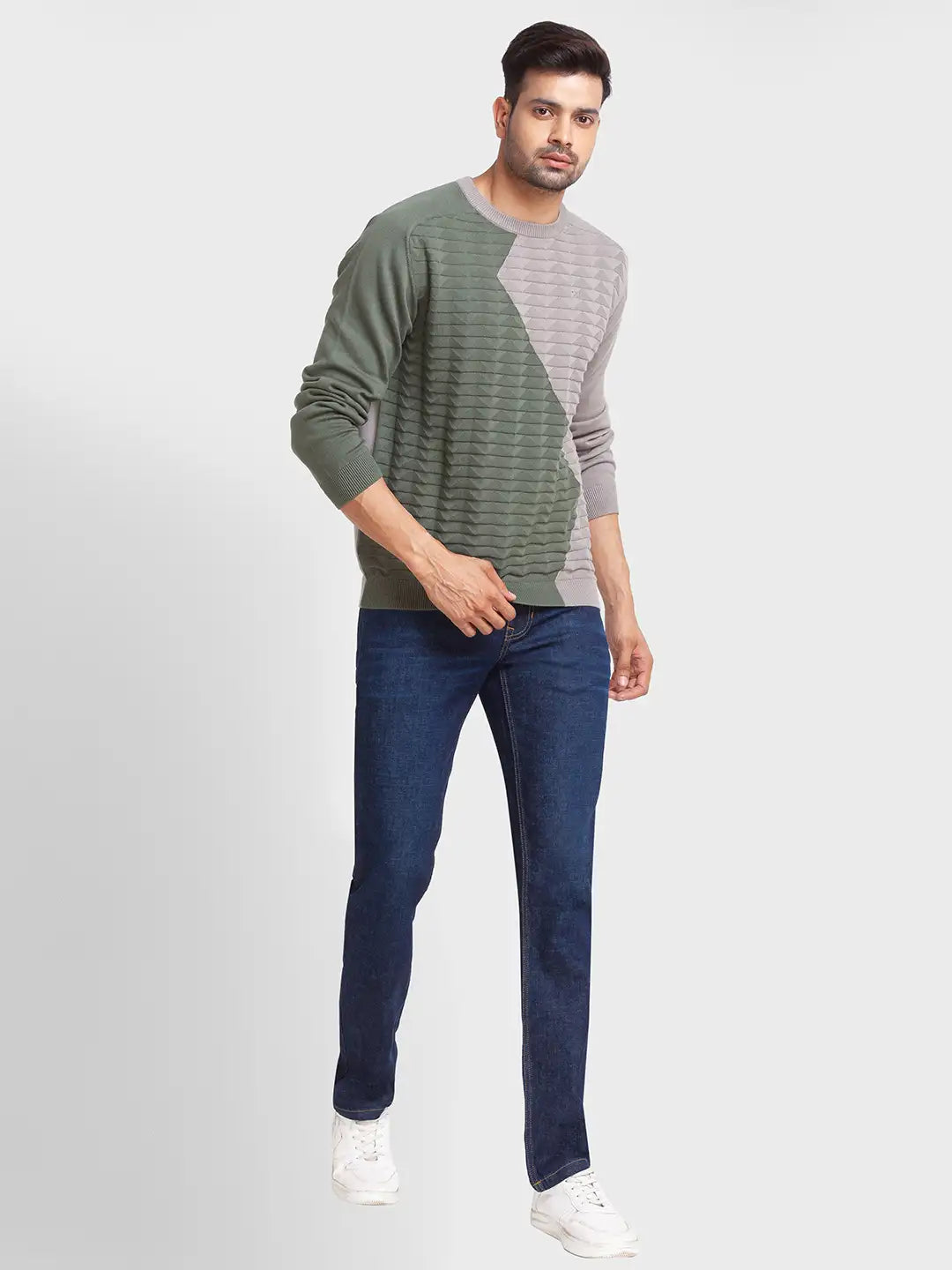 Men Tailored Fit Blue Sweater