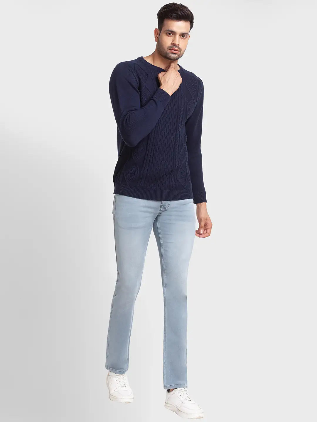 Men Tailored Fit White Sweater