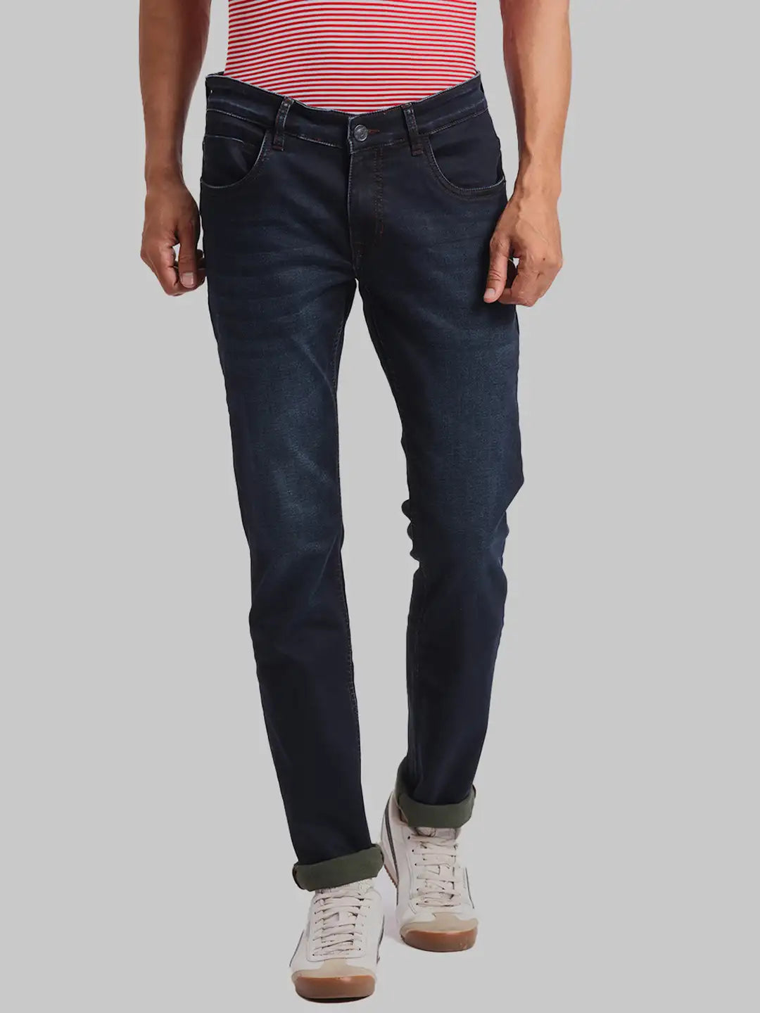 ColorPlus Tapered Fit Woven Design Medium Blue Jeans