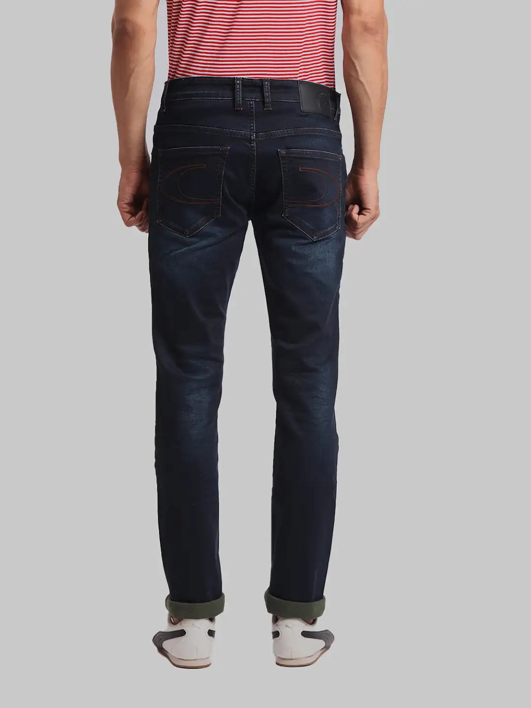 ColorPlus Tapered Fit Woven Design Medium Blue Jeans