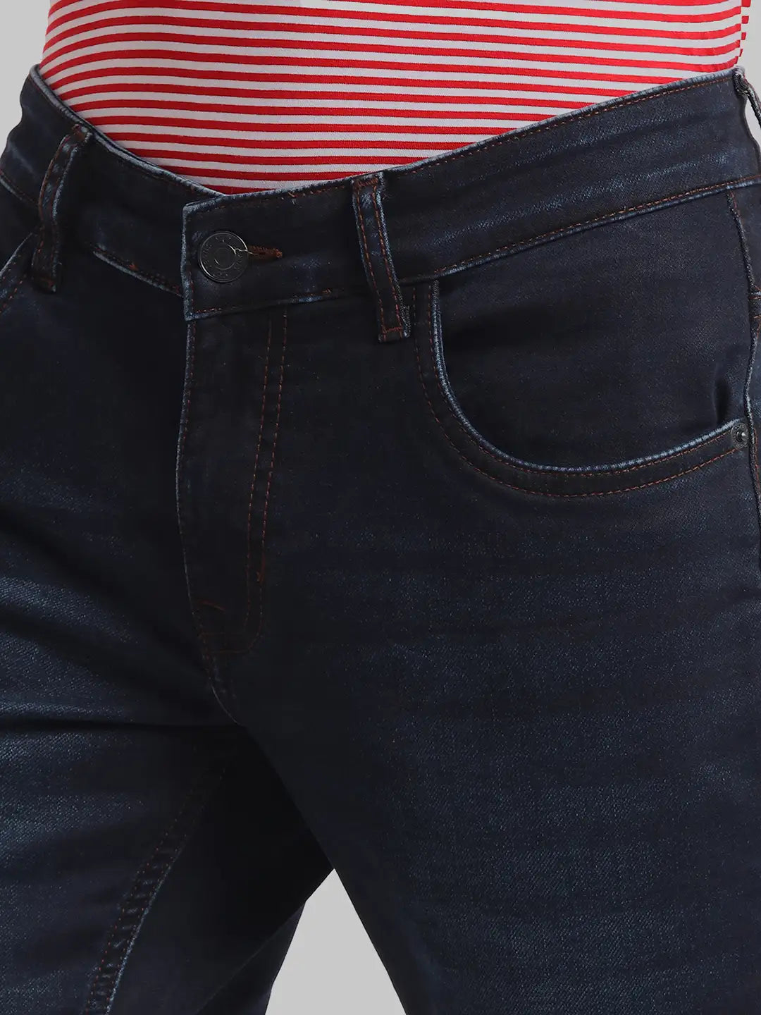 ColorPlus Tapered Fit Woven Design Medium Blue Jeans