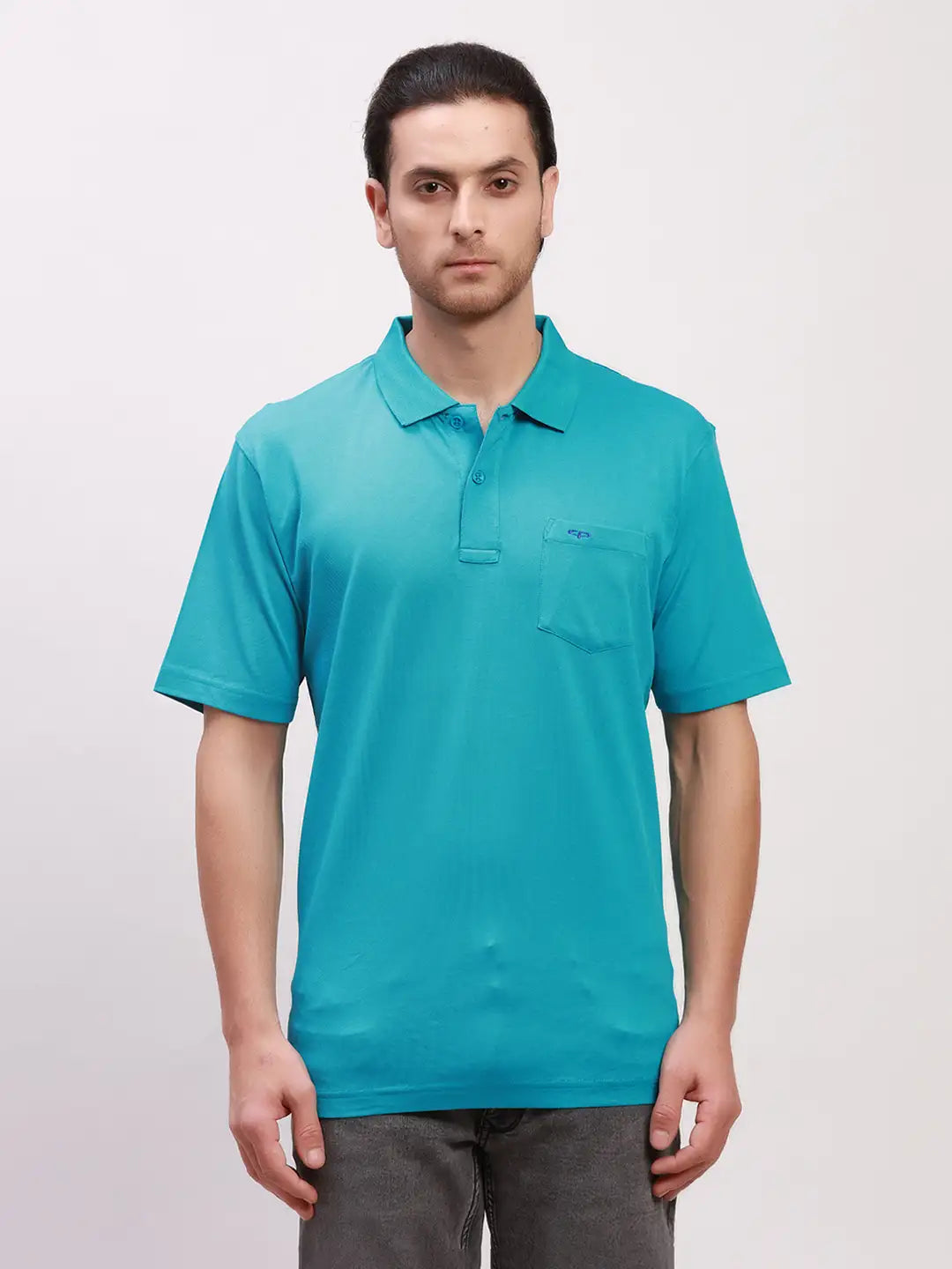 Colorplus Men Blue Solid Classic Fit Cotton Half Sleeve T-Shirt