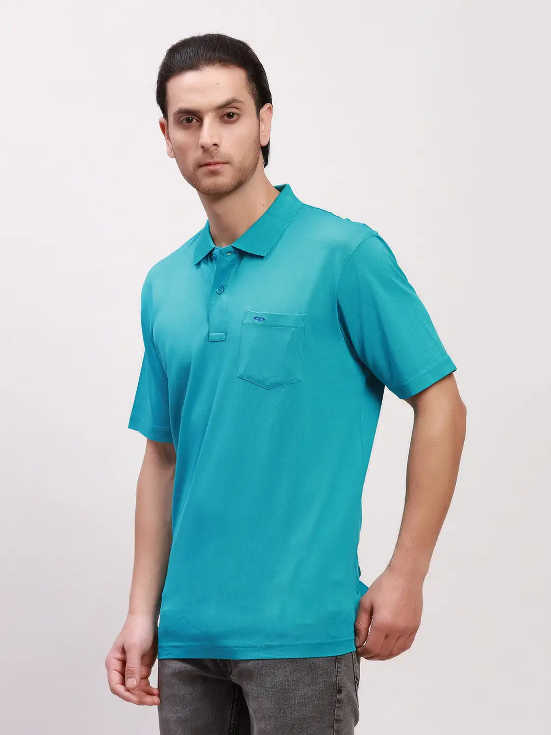 Colorplus Men Blue Solid Classic Fit Cotton Half Sleeve T-Shirt