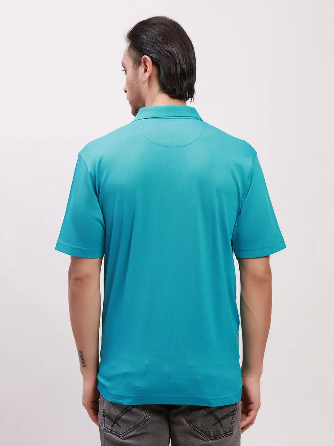 Colorplus Men Blue Solid Classic Fit Cotton Half Sleeve T-Shirt