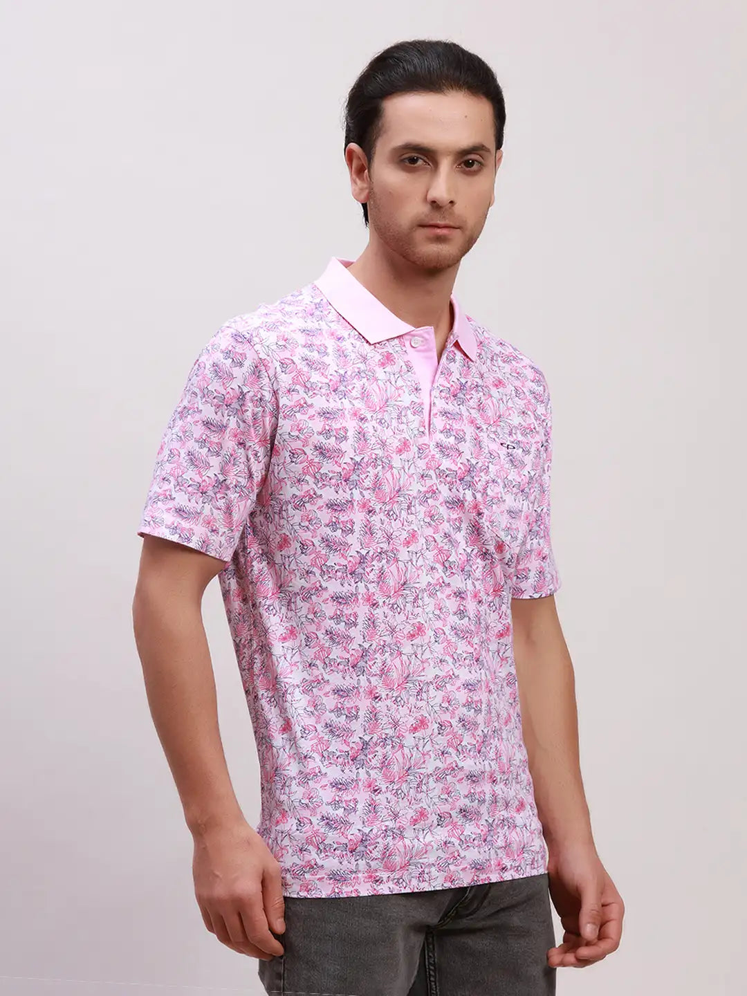 Colorplus Men Blue Print Classic Fit Cotton Half Sleeve T-Shirt