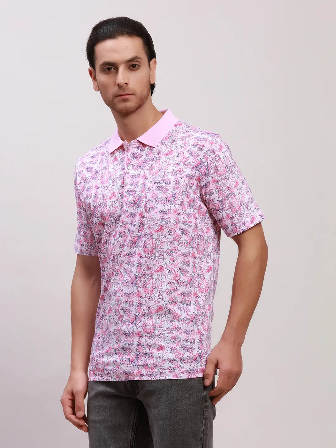 Colorplus Men Blue Print Classic Fit Cotton Half Sleeve T-Shirt