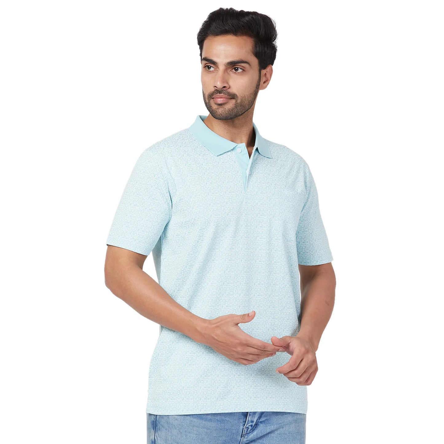 ColorPlus Men Navy Print Comfort Fit Cotton Half Sleeve T-Shirt