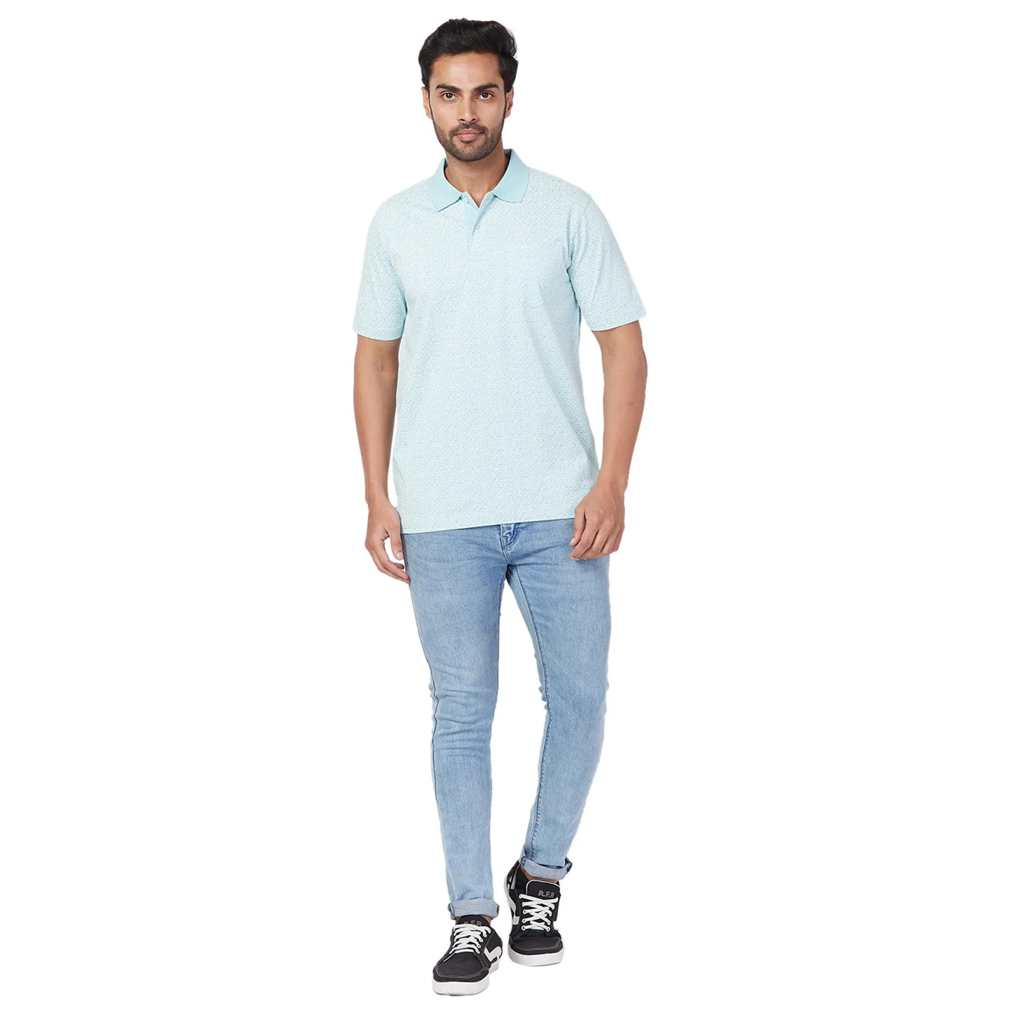 ColorPlus Men Navy Print Comfort Fit Cotton Half Sleeve T-Shirt