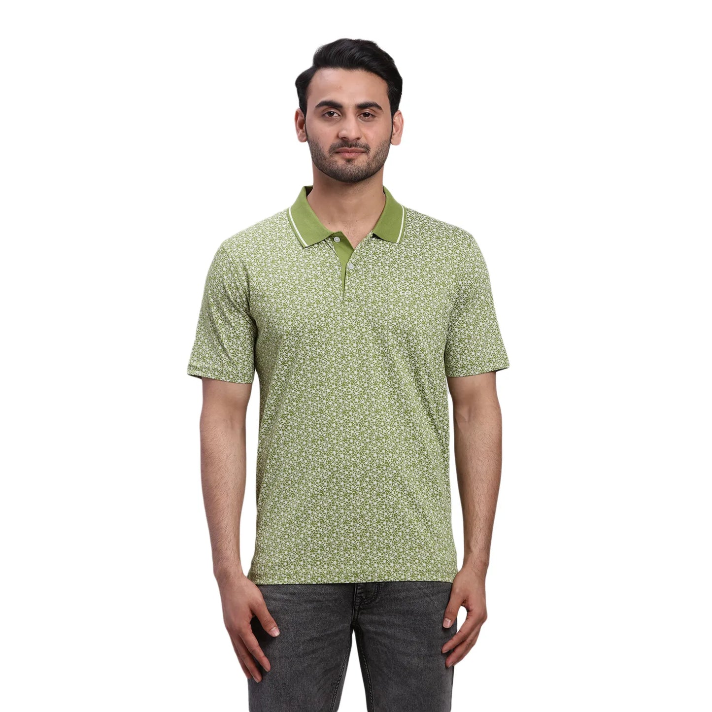 ColorPlus Men Green Solid Regular Fit Cotton Half Sleeve T-Shirt