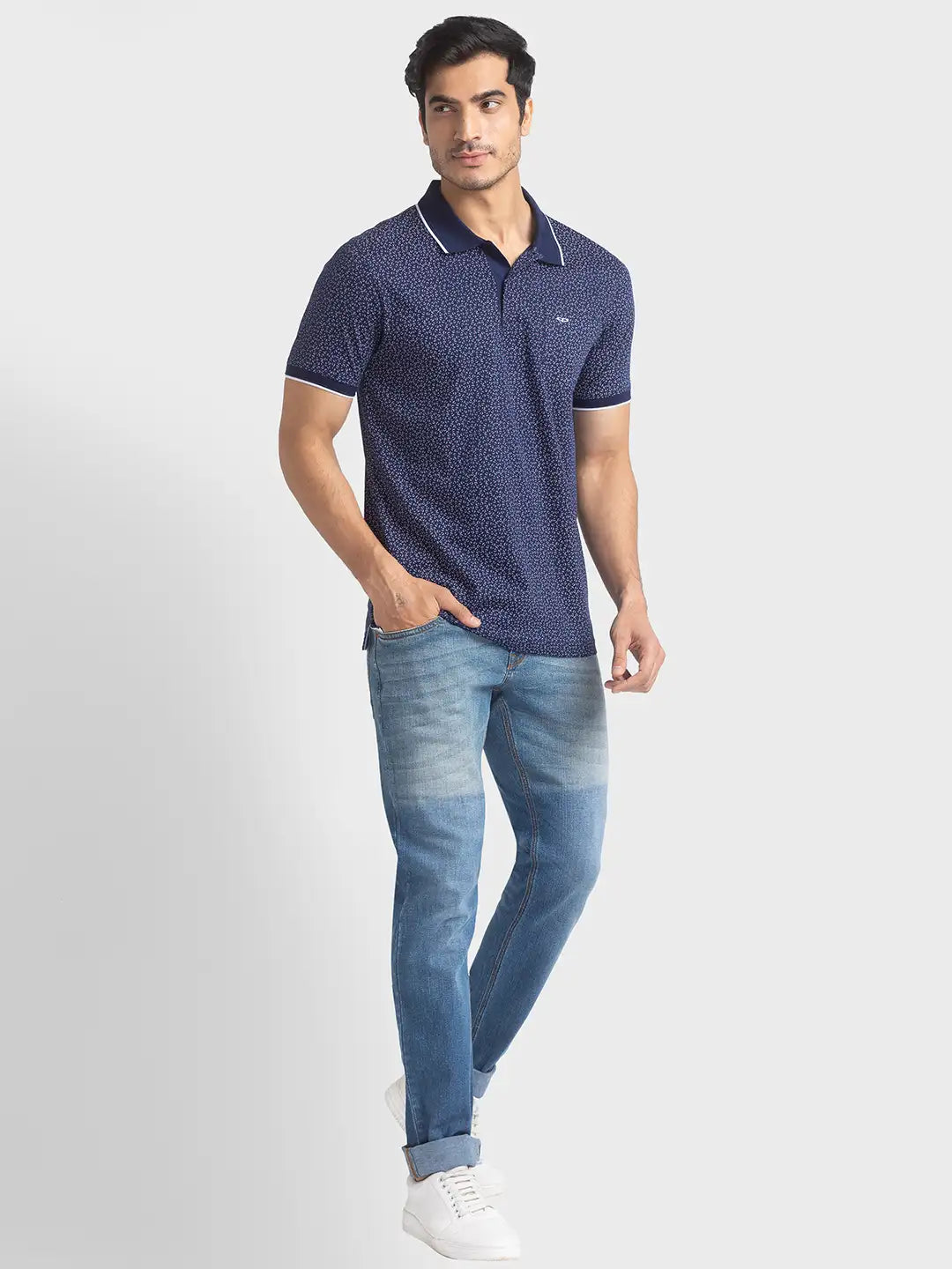 Men Tailored Fit Dark Blue Polo
