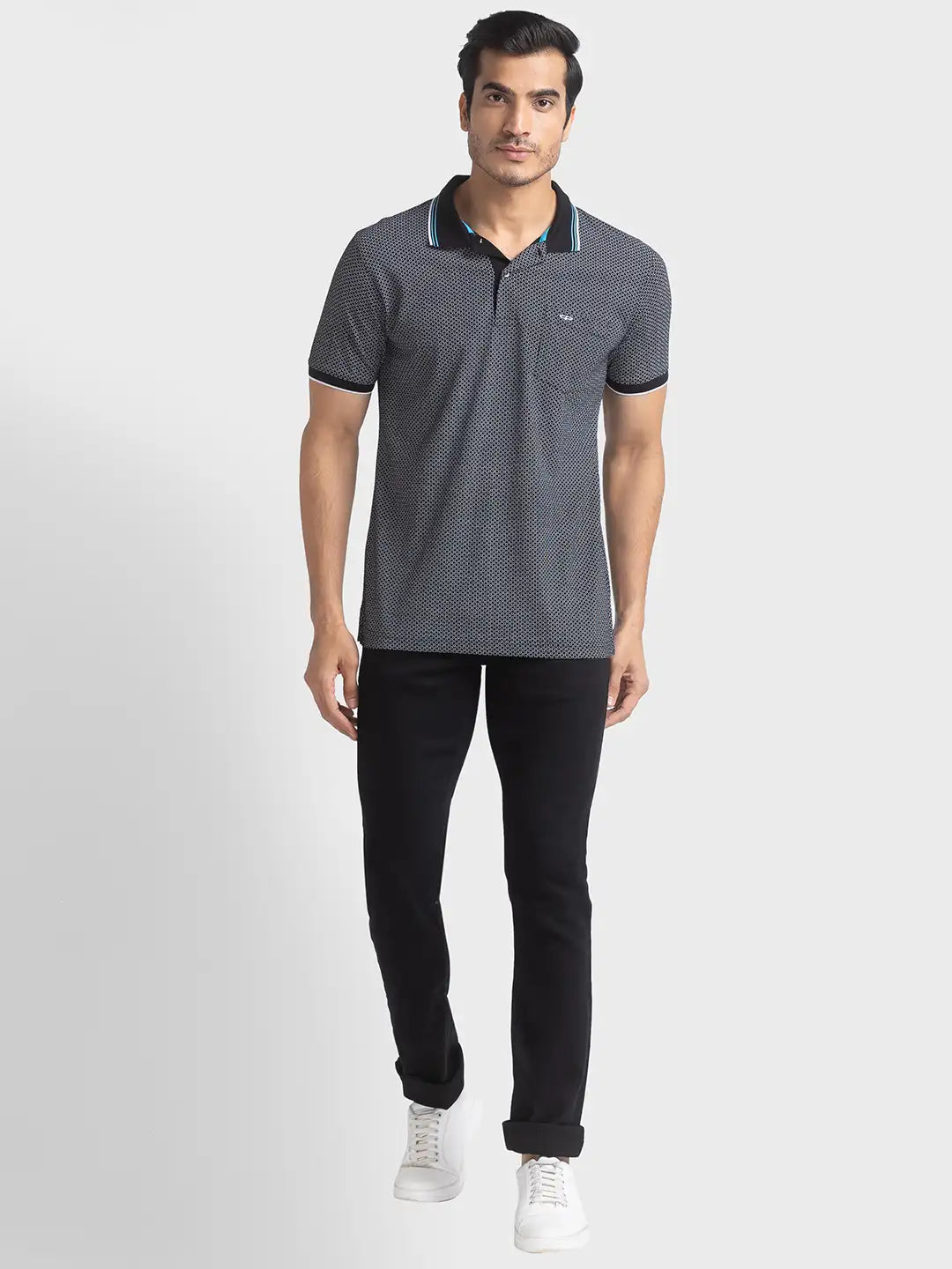 Men Tailored Fit Medium Blue Polo