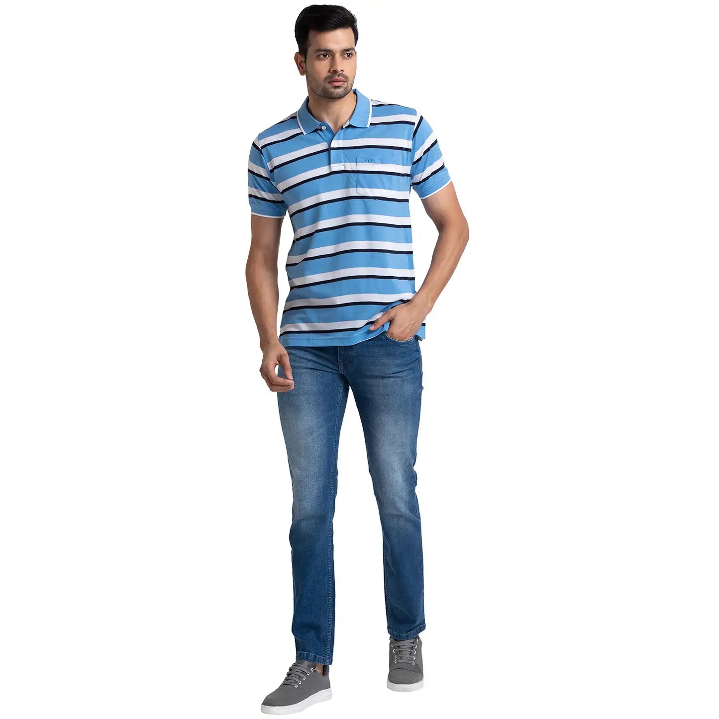 Men Tailored Fit Blue Polo