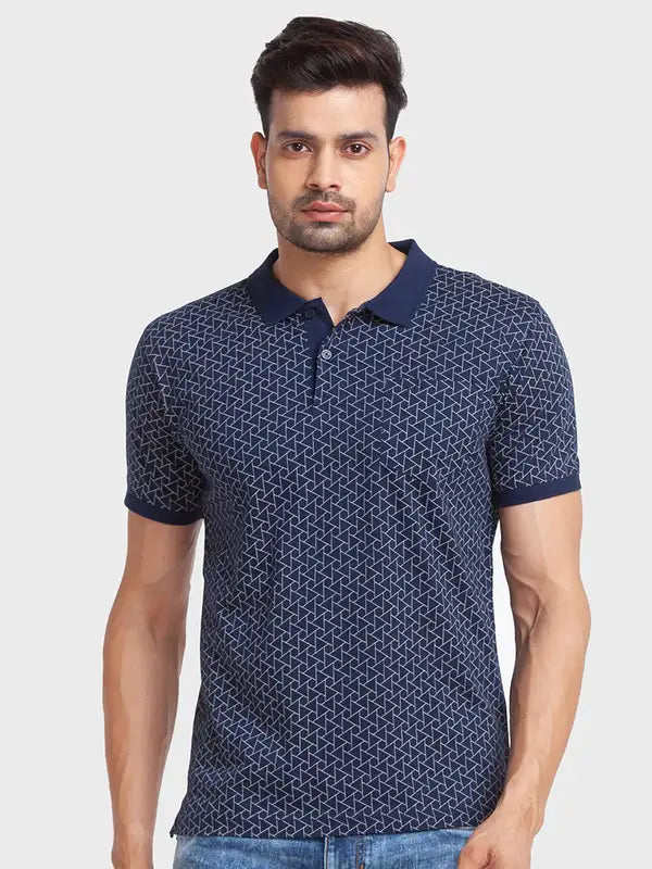 Men Tailored Fit Blue T-Shirt