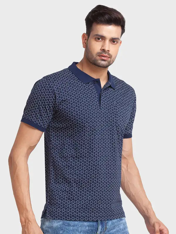 Men Tailored Fit Blue T-Shirt
