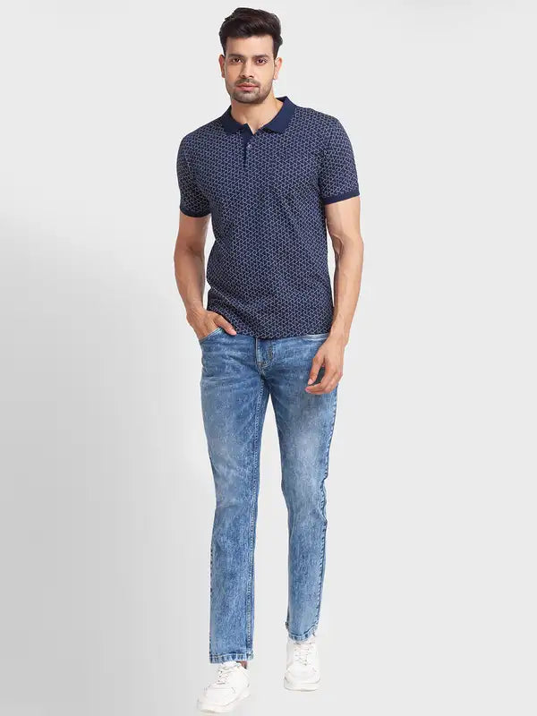 Men Tailored Fit Blue T-Shirt