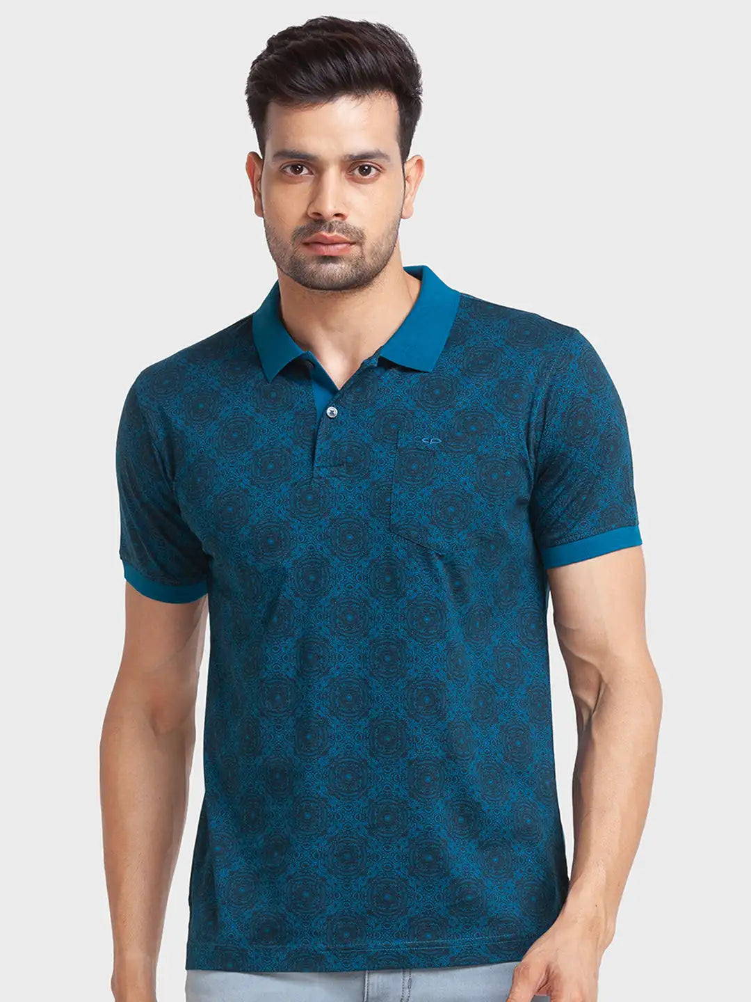 Men Blue Tailored Fit Print Cotton Half Sleeve T-Shirt – MyRaymond